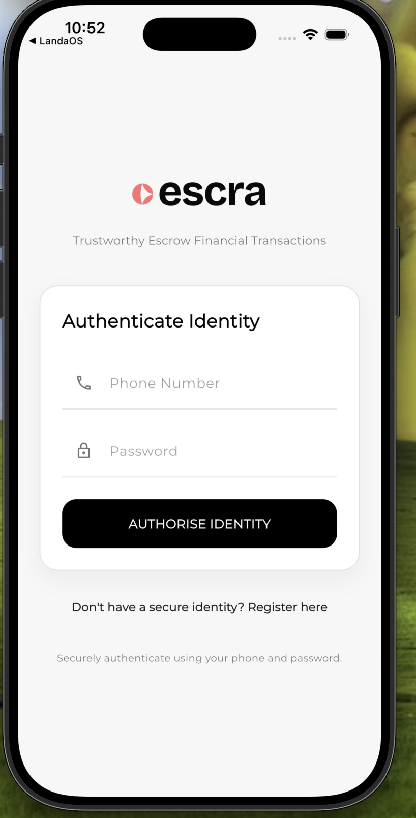 Escra mobile identity authentication screen