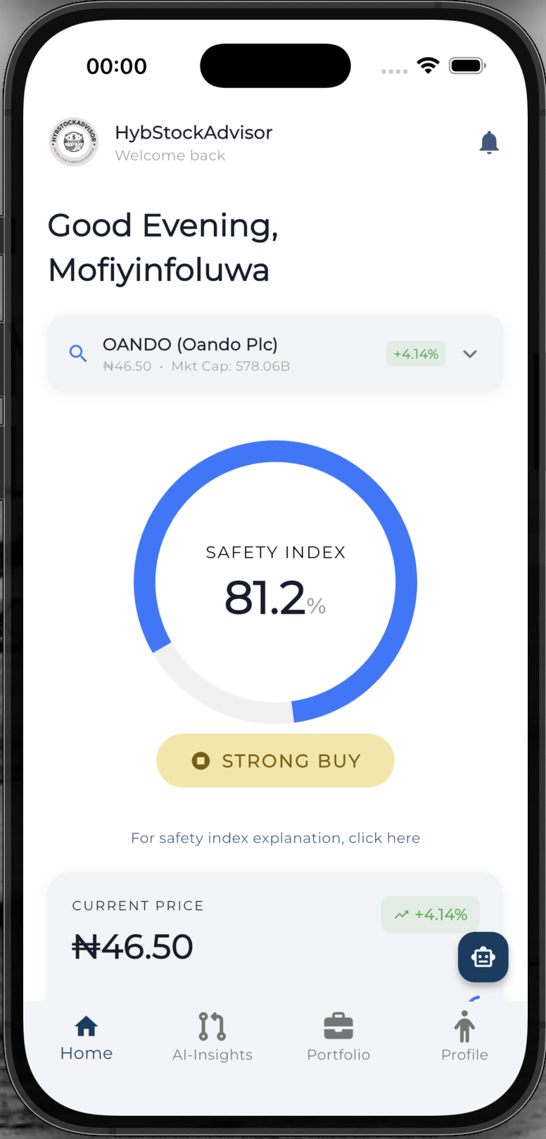 HYBSTOCKADVISOR mobile dashboard