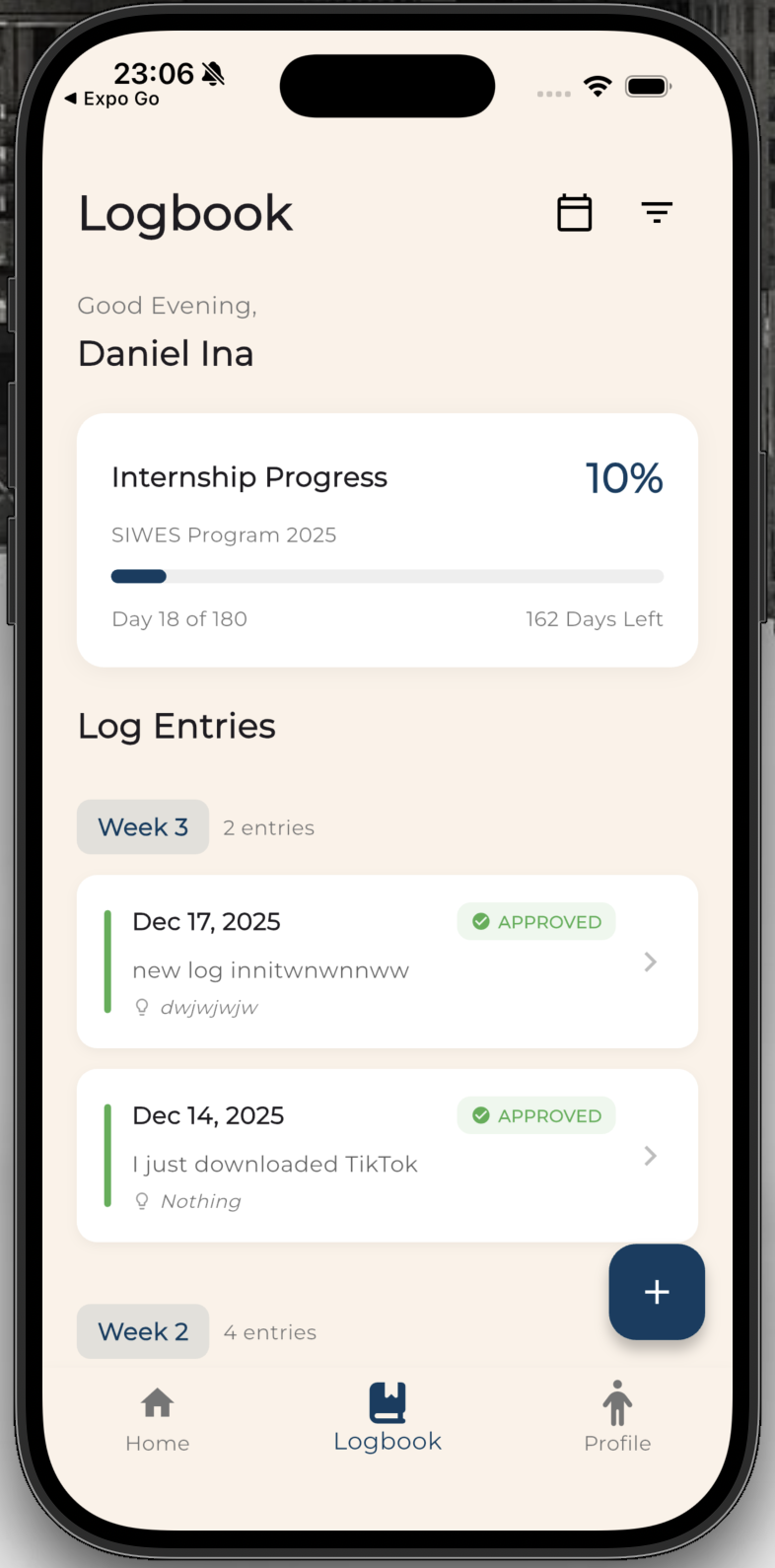 SIWES360 Logbook Page